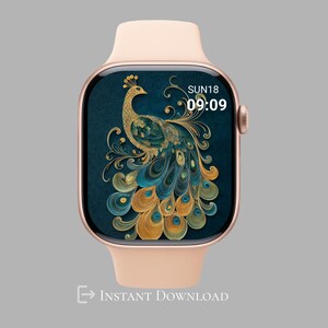Peacock Apple Watch Wallpaper | Elegant Peacock Watch Face | Layered Paper Art Digital Background