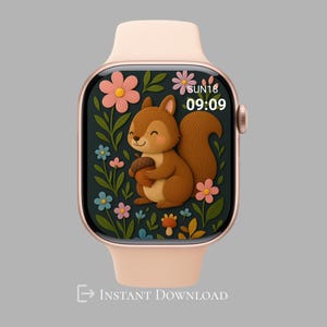 Kawaii Animal Apple Watch Wallpaper: Forest Friends Digital Background (JPG & PNG