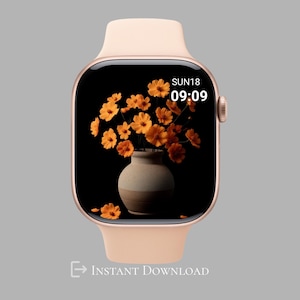 Cosmos Flower Apple Watch Wallpaper: Minimalist Dark Floral Watch Face (Digital Download