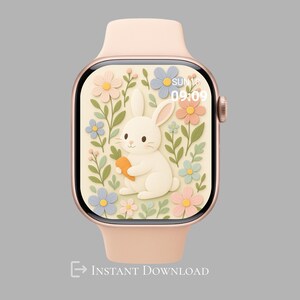 Kawaii Bunny Apple Watch Wallpaper: Forest Friends Digital Background (JPG & PNG Files)