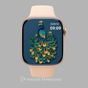 Peacock Apple Watch Wallpaper | Elegant Peacock Watch Face | Layered Paper Art Digital Background