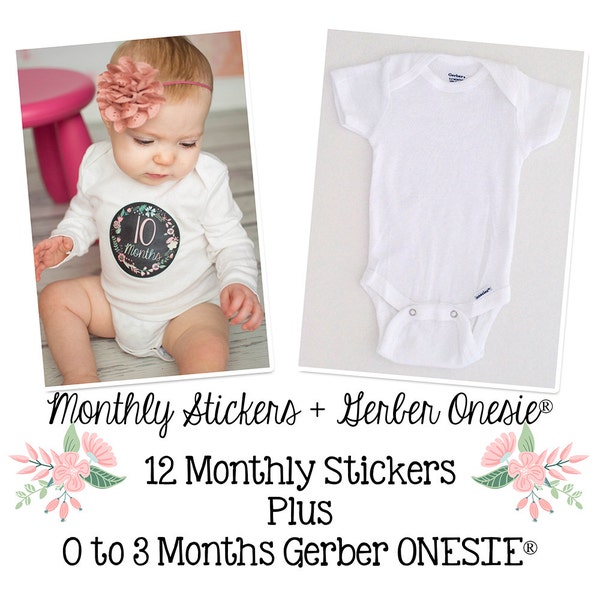 Monthly Baby Stickers with Gerber ONESIE Gift Set, Newborn Monthly Milestone Stickers, Baby Shower Gift, Chalkboard (G223)