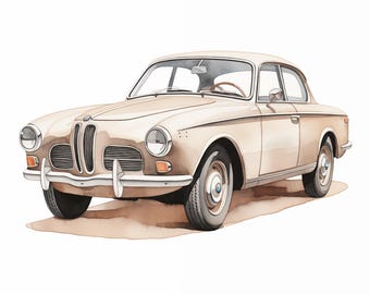 Vintage BMW Wall Art – Watercolor Car Print – Classic Car Poster – Retro Vehicle Decor – PDF Download for Auto Enthusiasts