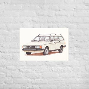 Volvo 240 Wagon Wall Art – Watercolor Vintage Car Poster – Retro 1980s Volvo Print – Matte Paper Auto Decor – Scandinavian Vehicle Art