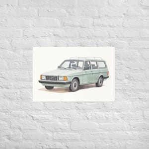 Volvo 240 Wall Art – Watercolor Retro Wagon Print – Classic 1980s Volvo Car Poster – Swedish Auto Decor – Matte Paper Vintage Car Art