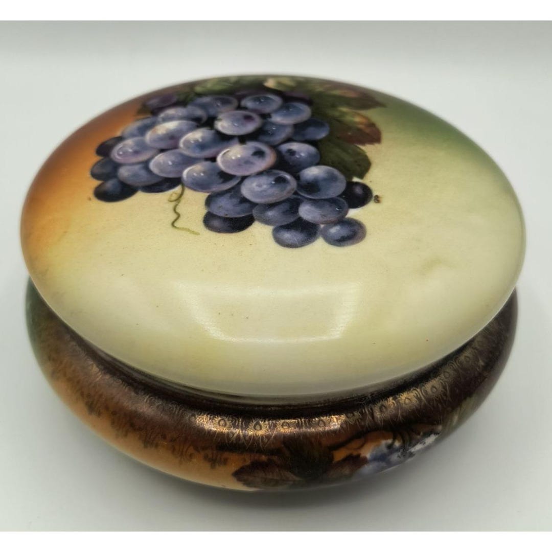 Antique Hand-painted Porcelain Powder Box With Grape Design & Gold ...