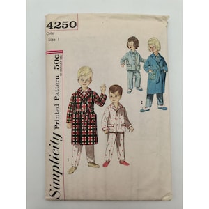 May include: A Simplicity sewing pattern envelope, number 4250, for child size 1. The front features illustrations of children wearing pajamas and robes in various plaid and patterned fabrics, with text including Simplicity, 4250, and Child Size 1.