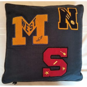 Varsity Letter Patch Throw Pillow With Felt Trim Tassels Vintage Collegiate Decor
