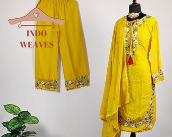 Yellow Haldi Ceremony Salwar Kameez, Soft Georgette Indian Clothing, Ethnic Readymade Desi Dress For Woman, Pakistani Indian Punjabi Dress