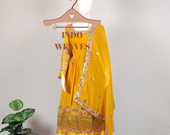 Indian Anarkali Kurti Long Gown, Yellow Haldi Ceremony Ethnic Punjabi Dress, Pakistani Salwar Kameez & Palazzo With Dupatta For Women USA