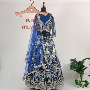 Blue Soft Net Lehenga Choli With Multi Sequin Embroidery Work For Women, Ethnic Indian Traditional Lehenga, South Asian Wedding Guest Outfit