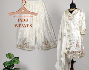 Pakistani Islamic Salwar Kameez, White Indian Wear Festive Outfits for Wedding, Zari Embroidered Sharara Shalwar Kameez, Punjabi Clothes