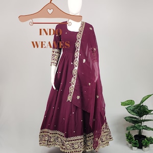 Purple Indian Flared Anarkali Gown, Sequin Embroidery With Front & Back Side Work, Traditional Ethnic Wear Pakistani Maxi Outfit for Women