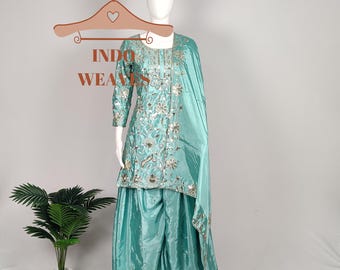 Sequin Embroidered Sharara Suit, Flared Gharara, Indian Party Attire