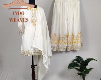 Pakistani Nikkah White Indian Sharara Suit For Woman USA, Sequin Embroidered Fully Stitched Ethnic Readymade Modest Wedding Wear Desi Dress