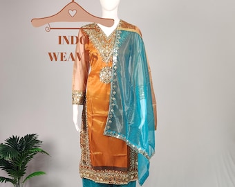 Yellow Pakistani Salwar Kameez, Embroidered Palazzo Suit, Readymade Partywear