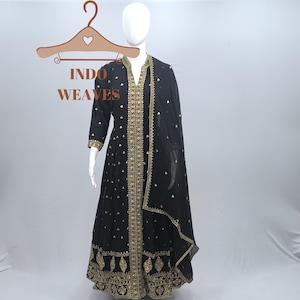 Black Anarkali Ethnic Wear Indian Long Gown Dress Beautiful Pakistani Readymade Flared Heavy Sequin Embroidered Wedding Outfit Free Shipping