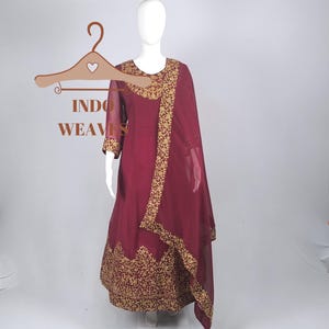 Red Anarkali Dress For Woman, Ethnic Indian Readymade Party Wear Free Customization Long Pakistani Dress, Flared Embroidered Printed Outfit