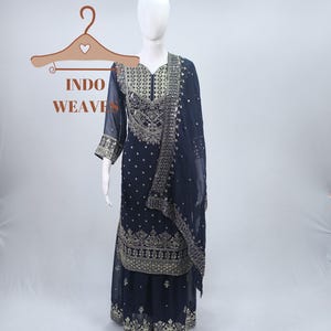 Pakistani Sharara Multicolor 3 Peice Set, Heavy Ruffle Embroidery Premium Stitched Indian Ethnic Wear For Women, Top and Gharara & Dupatta