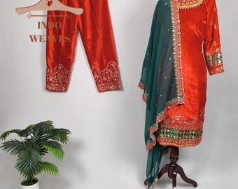Indian Velvet Salwar Kameez Suit With Dupatta: Red Pakistani Ethnic Partywear Dress