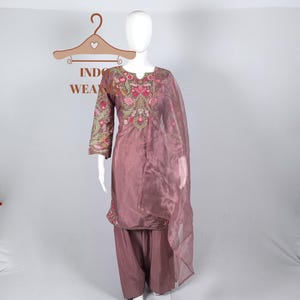 Pink Salwar Kameez, Silk Kurta Palazzo And Dupatta Set, Ready To Wear Ethnic Party Suit For Women USA Traditional Wear Festive Dress For Eid