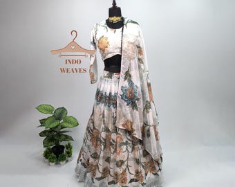 Digital Printed Silk Lehenga Choli: Embroidery & Real Mirror Work, Indian Festive Wedding Dress