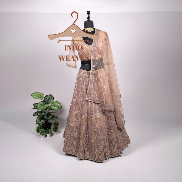 Soft Net Lehenga Choli | Embroidery Work Indian Festive. Wedding, Reception, Sangeet Dress