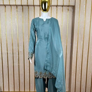Anarkali Dress, Indian Flared Long Gown Kurti With Dupatta & Churidar, Chiffon Fabric and Digital Print, Party Wear Outfit for Women USA