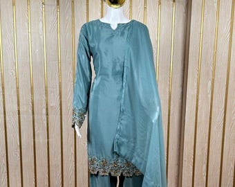 Anarkali Dress, Indian Flared Long Gown Kurti With Dupatta & Churidar, Chiffon Fabric and Digital Print, Party Wear Outfit for Women USA