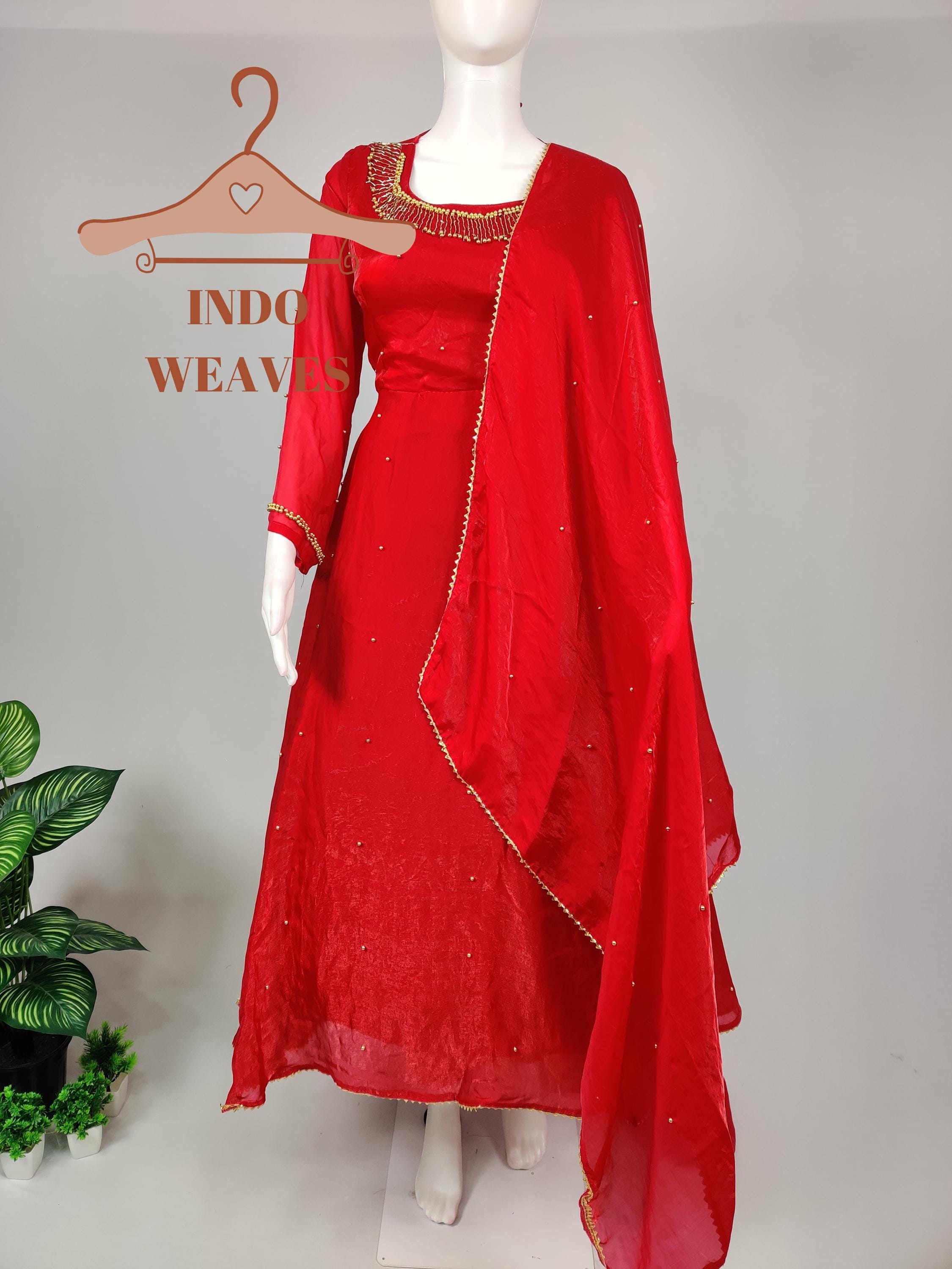 plain red anarkali dress Women's Red Georgette Plain Anarkali Set Red / XXL