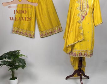 Pakistani Yellow Haldi Kurta Sharara Palazzo Set: Indian Punjabi Salwar Kameez
