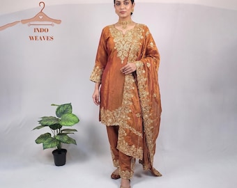 Embroidered Frendy Silk Salwar Kameez Set, Bollywood Style Festive Wear