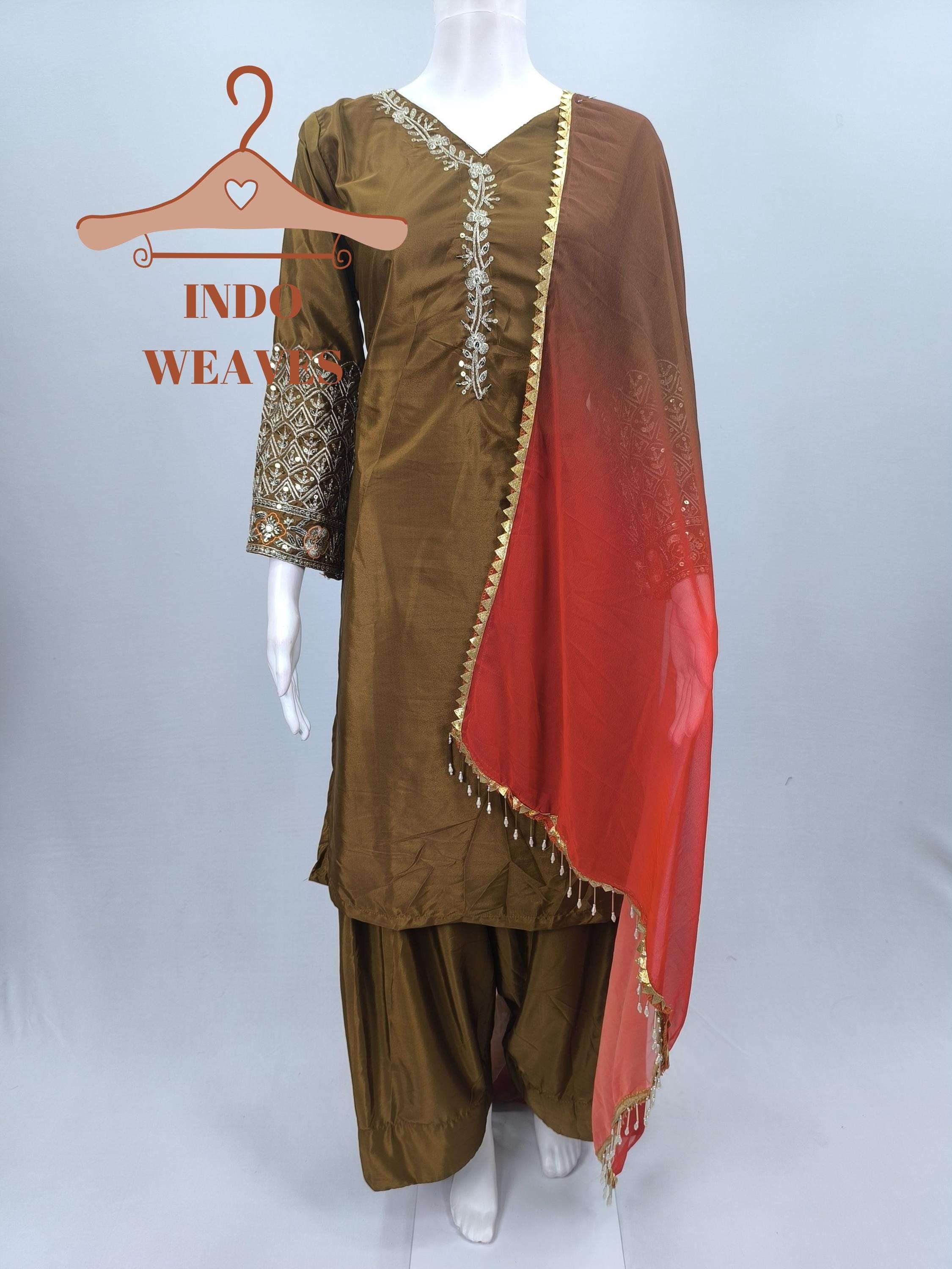 Brown Farshi Shalwar Suit, Ready to Wear Ethnic Party Salwar for Women ...