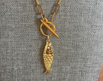 Fish pendant necklace+fish necklace+fish+necklace+gold chain+ stainless steel paperclip necklace+ stainless steel chain+ gold fish