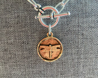 Gold dragonfly  necklace- stainless steel paperclip chain-gold stainless chain