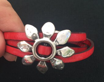 Flower wrap bracelet+ leather bracelet+ leather wrap bracelet+ silver flower bracelet+ silver flower+ wrap bracelet+ flower bracelet