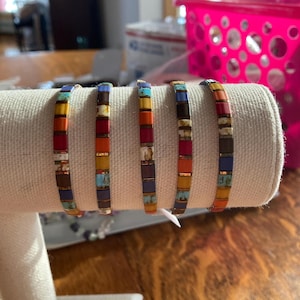 Southwest tila bracelet- stretch bracelets-stackable bracelets-minimalist bracelet-glass tile bracelet