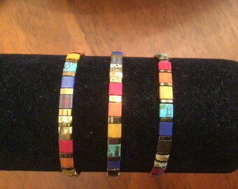 Southwest tila bracelet- stretch bracelets-stackable bracelets-minimalist bracelet-glass tile bracelet