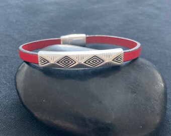 Tribal bracelet+leather bracelet+magnetic clasp