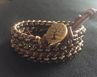 Brown bead leather wrap