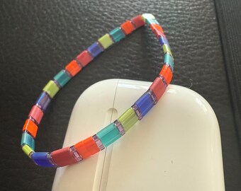 Southwest tila bracelet- stretch bracelets-stackable bracelets-minimalist bracelet-glass tile bracelet