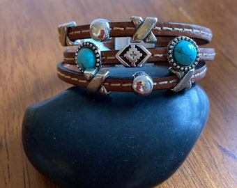 Southwest turquoise  leather cuff