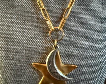 Celestial  necklace+Star moon necklace+gold star+ silver moon