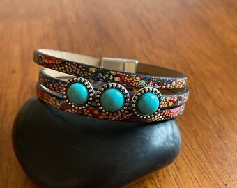 Turquoise leather cuff