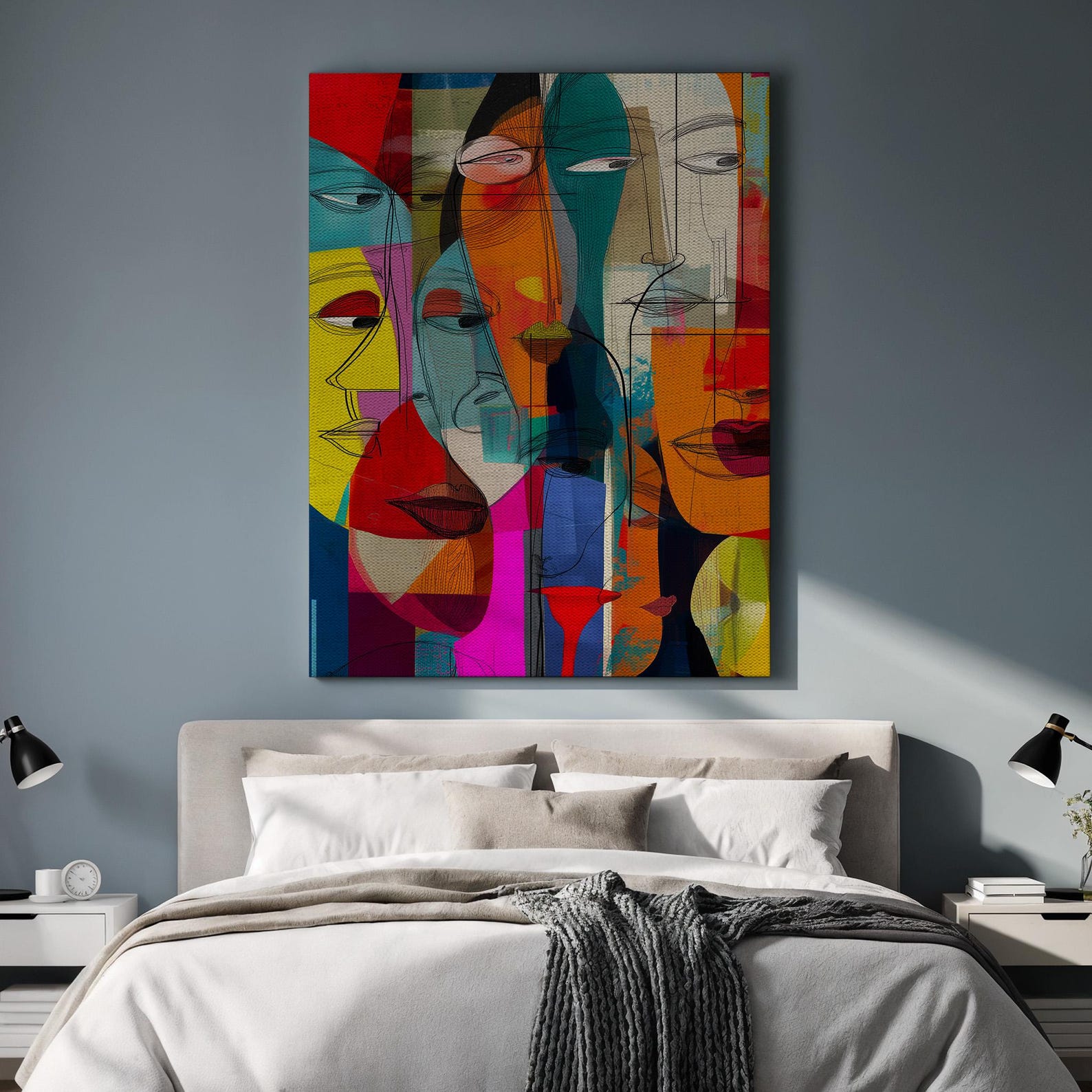 Abstract Faces Wall Art, Colorful Canvas Painting, Extra Large Wall ...