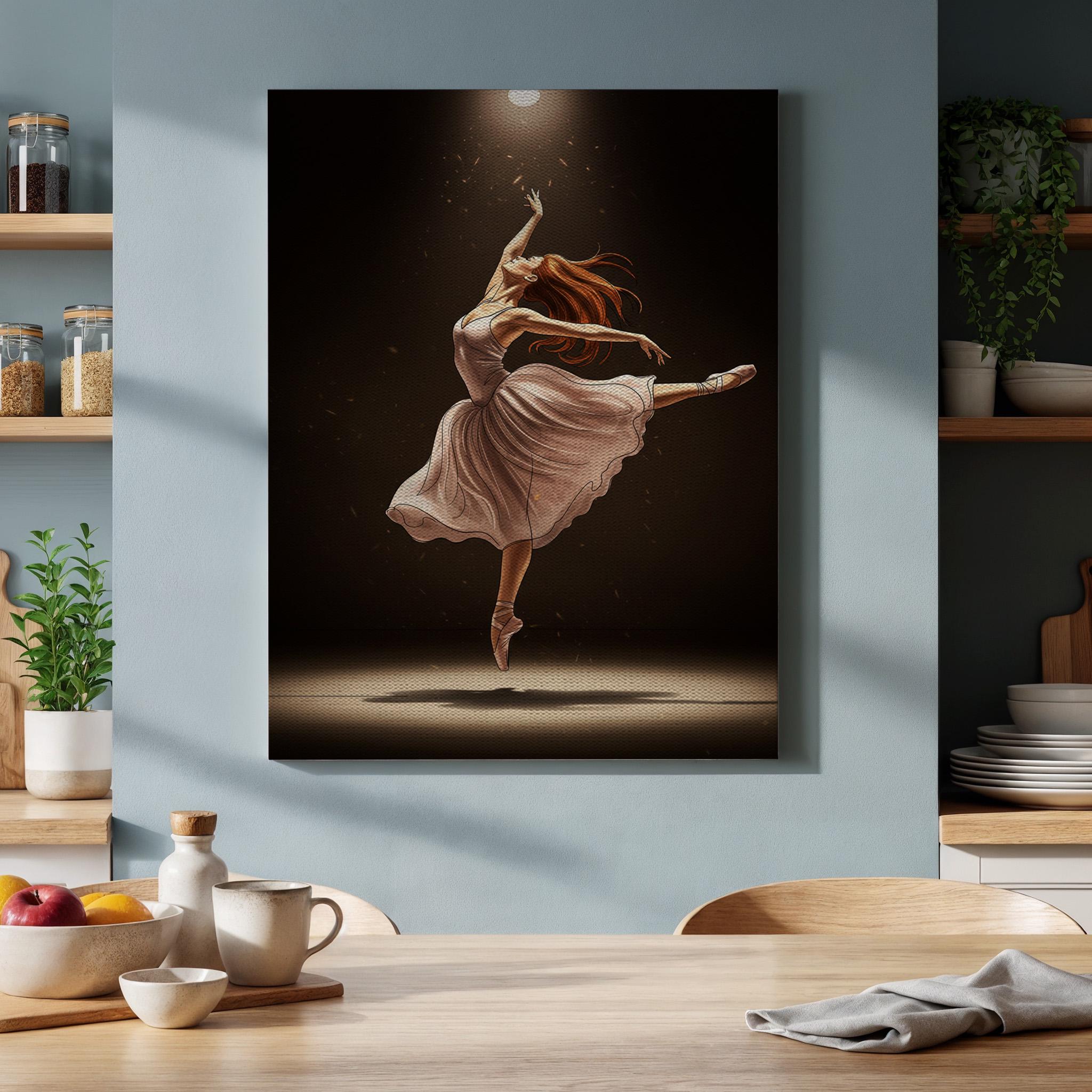 Ballerina Spotlight Canvas Art, Elegant Dance Movement in Dark