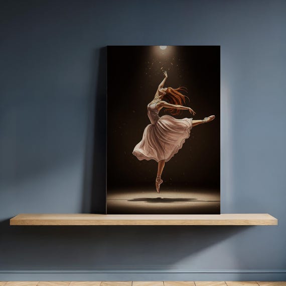Ballerina Spotlight Canvas Art, Elegant Dance Movement in Dark
