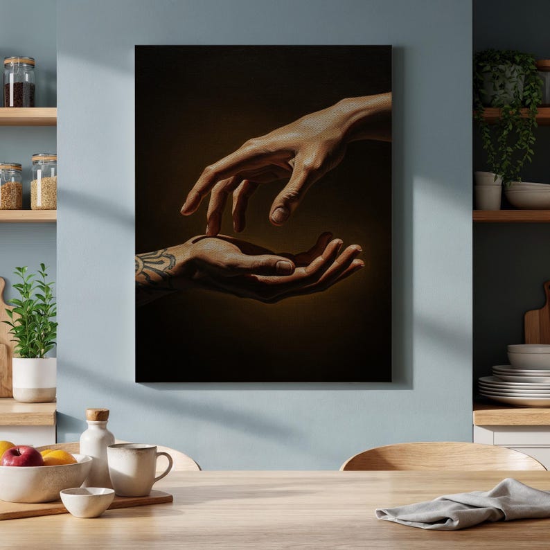 Hands Reaching Canvas Art, Tattoo Detail, Emotional Artwork, Framed Option image 5