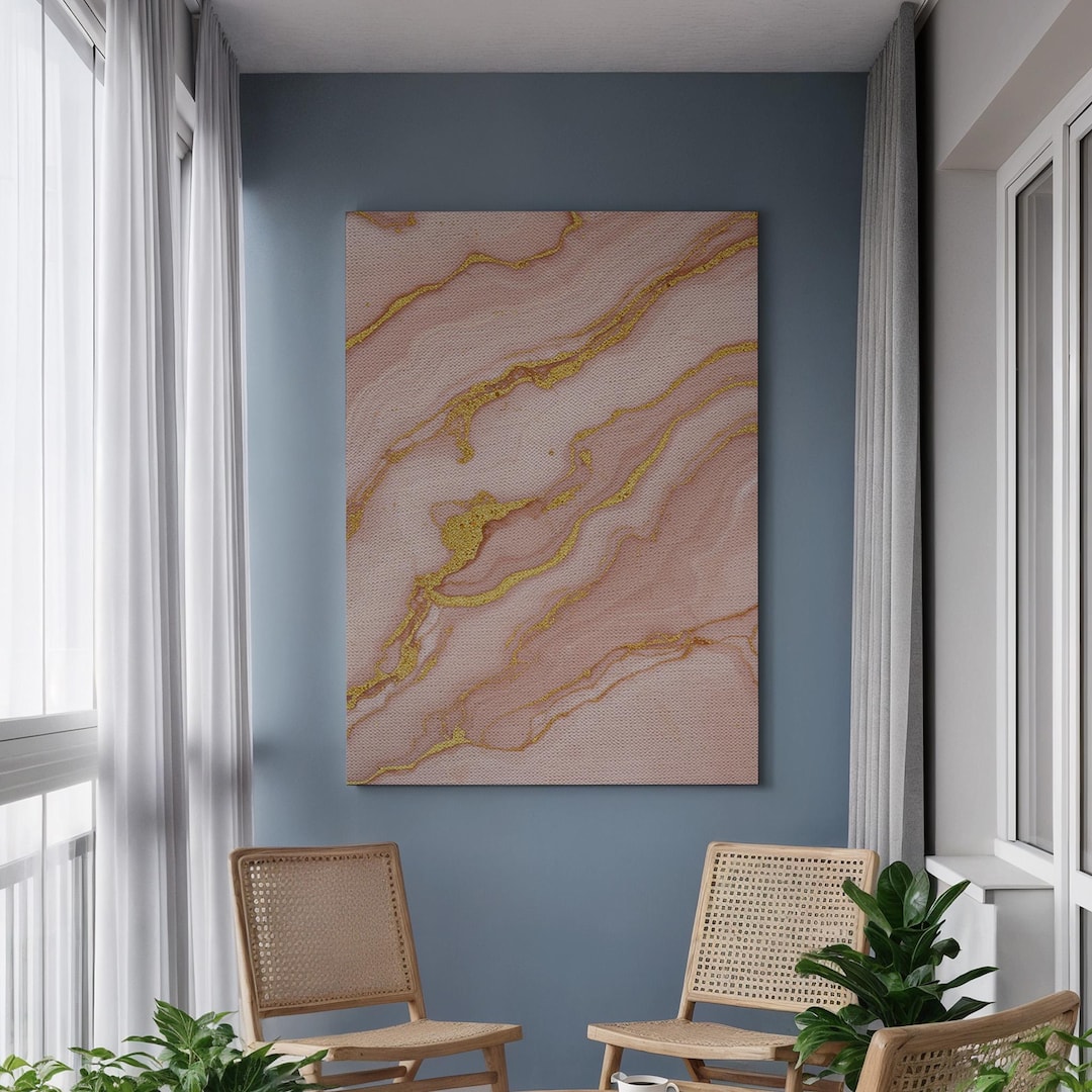 Framed Pink and Gold Marble Canvas Wall Art, Elegant Abstract Stone ...