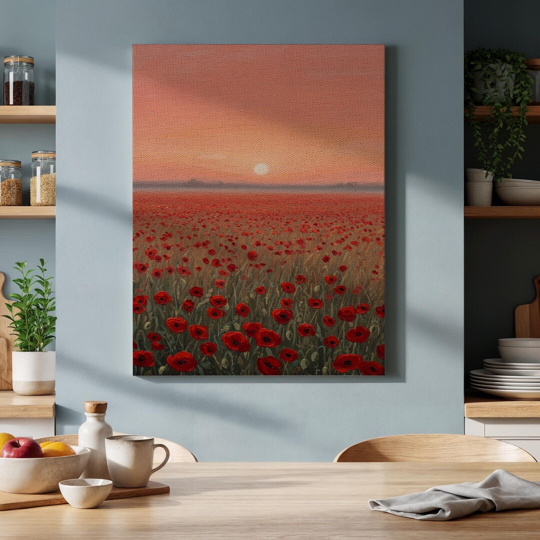 Red Poppy Field Sunset Canvas Art – Framed or Unframed Floral Landscape ...
